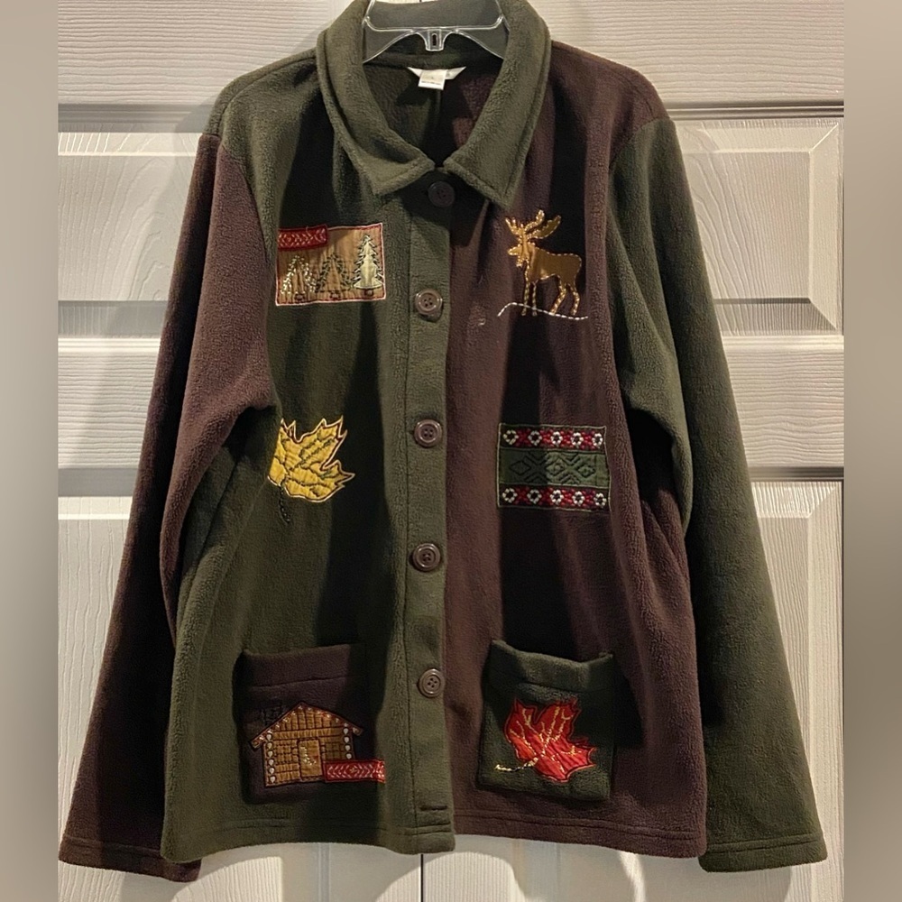 VTG Christopher and Banks Fall Embroidered Color Block Fleece Women’s Large
